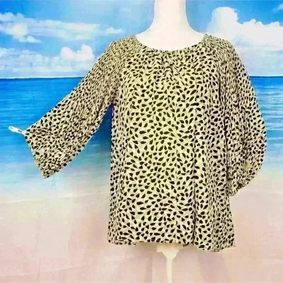 Anthropologie EASEL Animal Print GREEN/BLACK/WHITE Long Sleeve SEE MEASUREMENTS - Picture 1 of 14